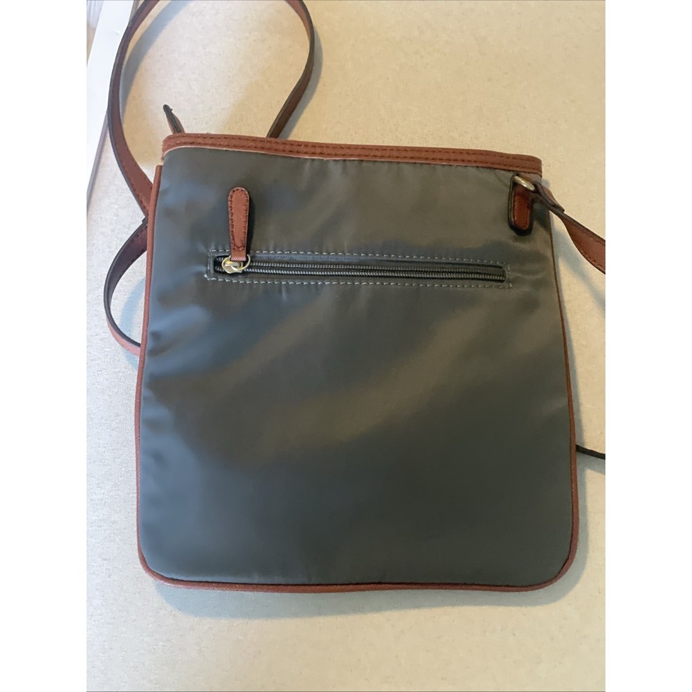 Michael Kors‎ Grey Nylon Tan Leather Trim Kempton Zip Shoulder Bag/Crossbody NEW - Picture 6 of 7